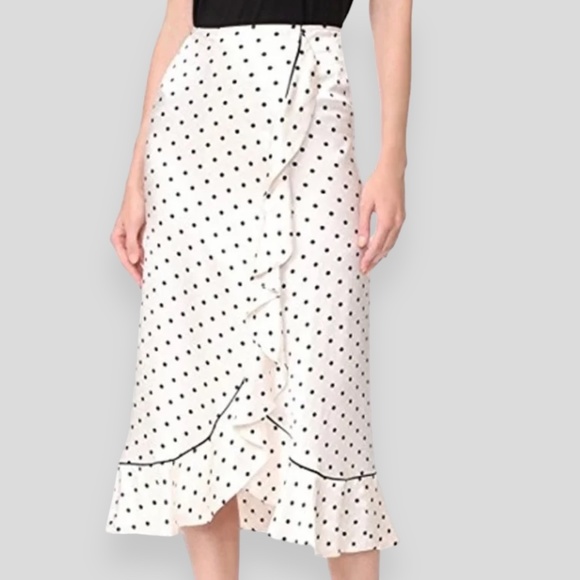 Ganni Women’s Leclair Ruffled Polka Dot Satin Midi Skirt Size 10 - Picture 1 of 8